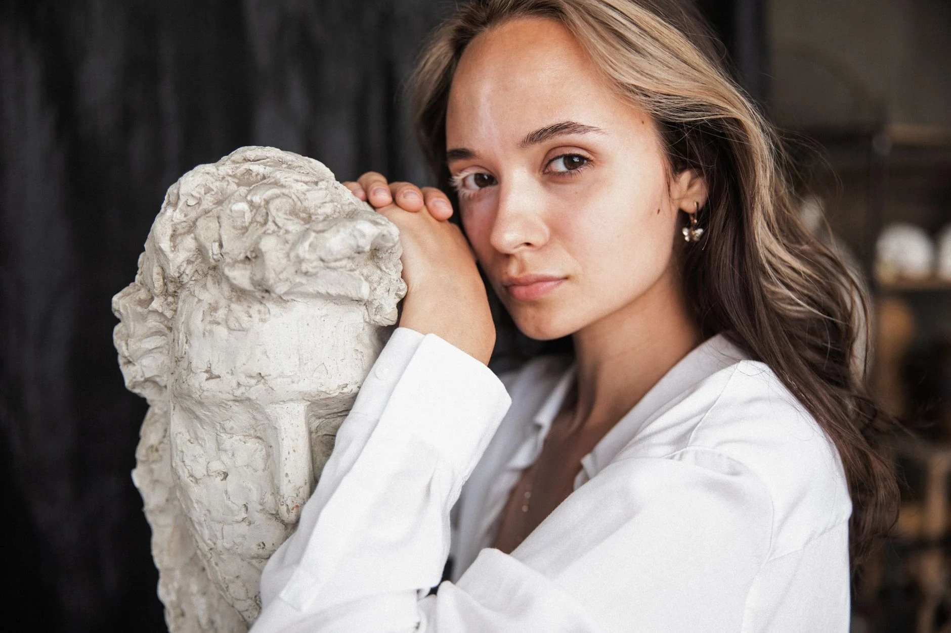 Sculptural white fashion editorial look 6