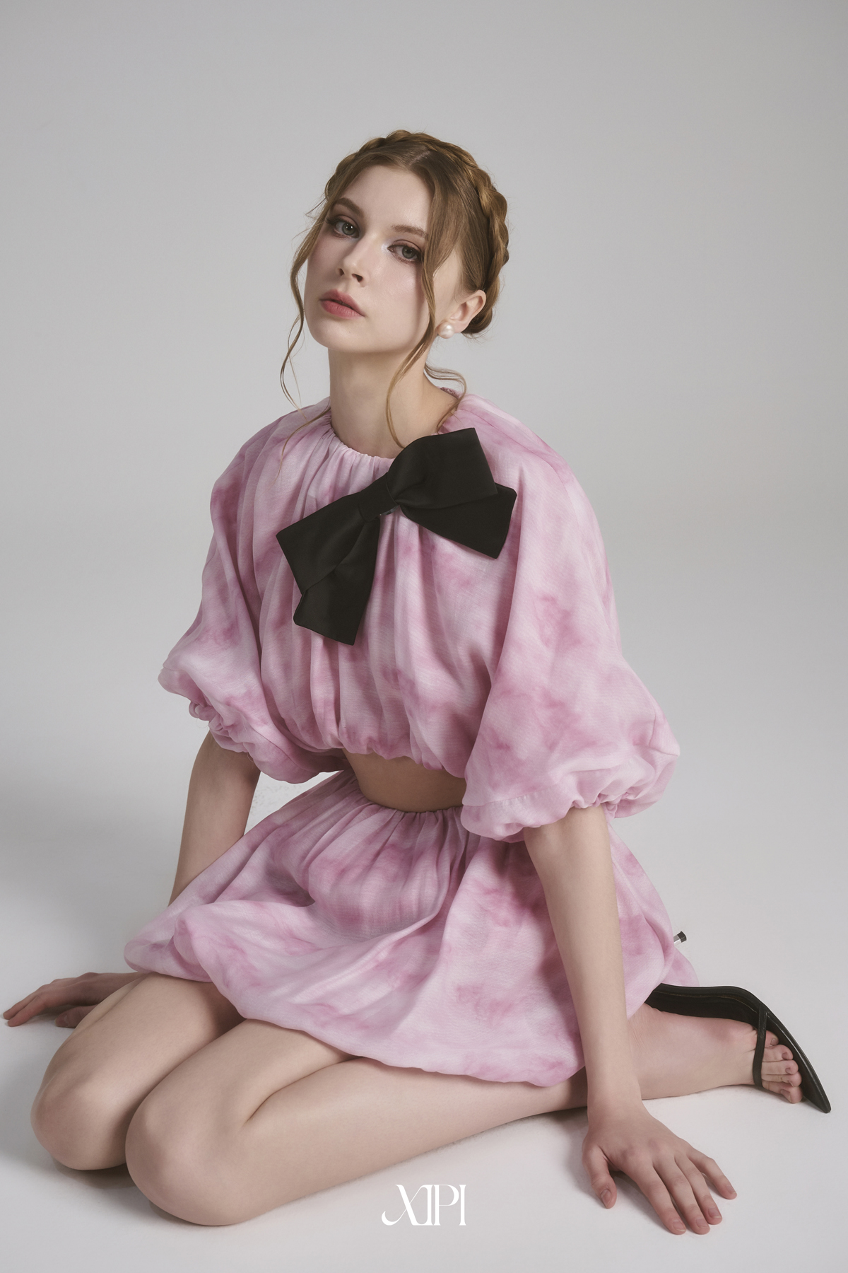 Maika Skirt - Chân Váy Voan Hồng Loang Nhún Bí alternate