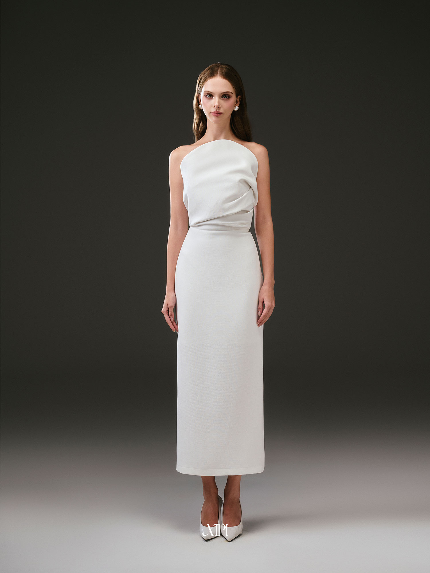 Lilou Dress - Đầm Cúp Xếp Ly Tùng Dài Màu Trắng