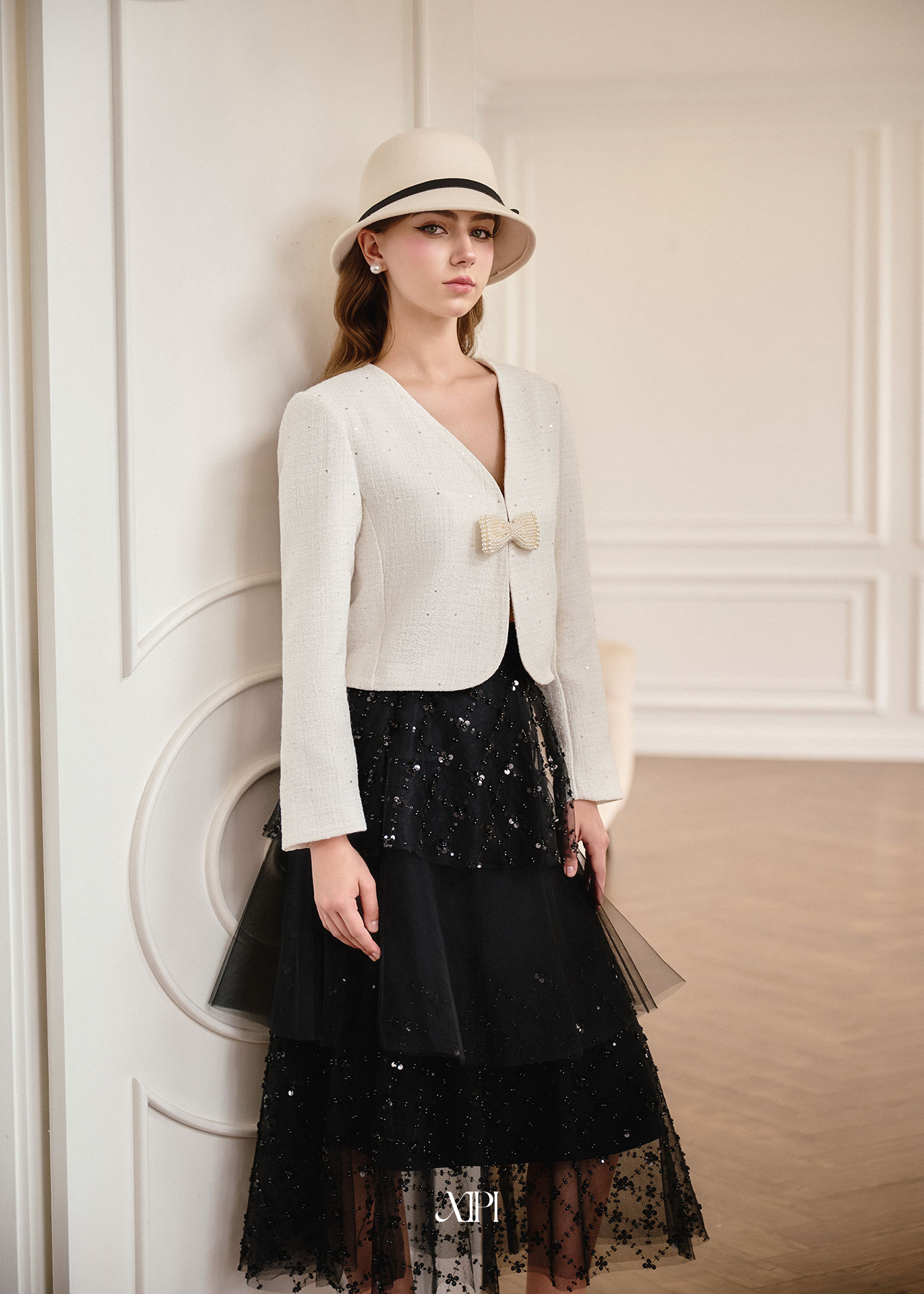 Ethelyn Skirt - Chân Váy Lưới Đen Kim Sa 3 Tầng alternate