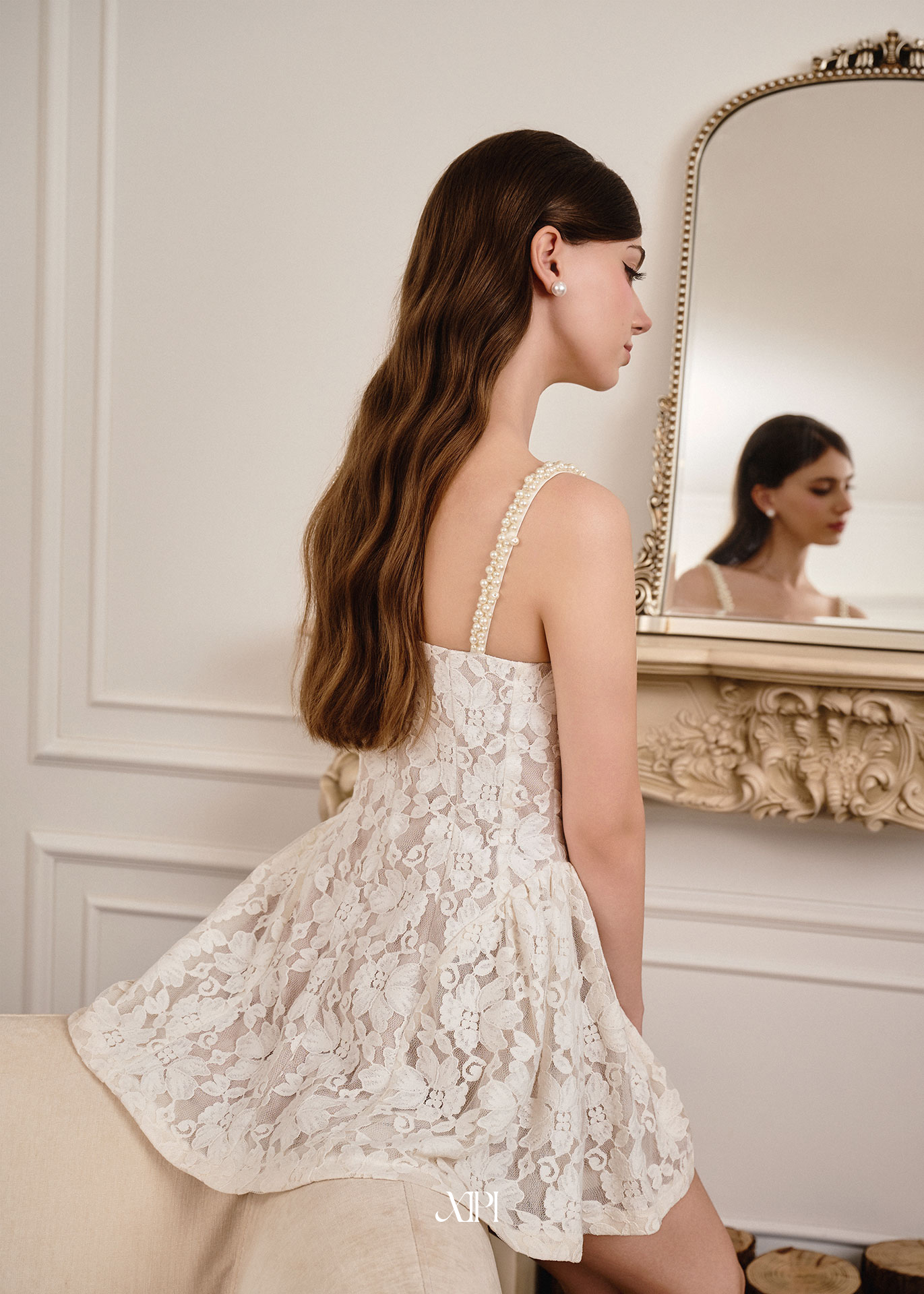 Nyxie Dress - Đầm Ren Trắng Dây Đính Ngọc Trai alternate