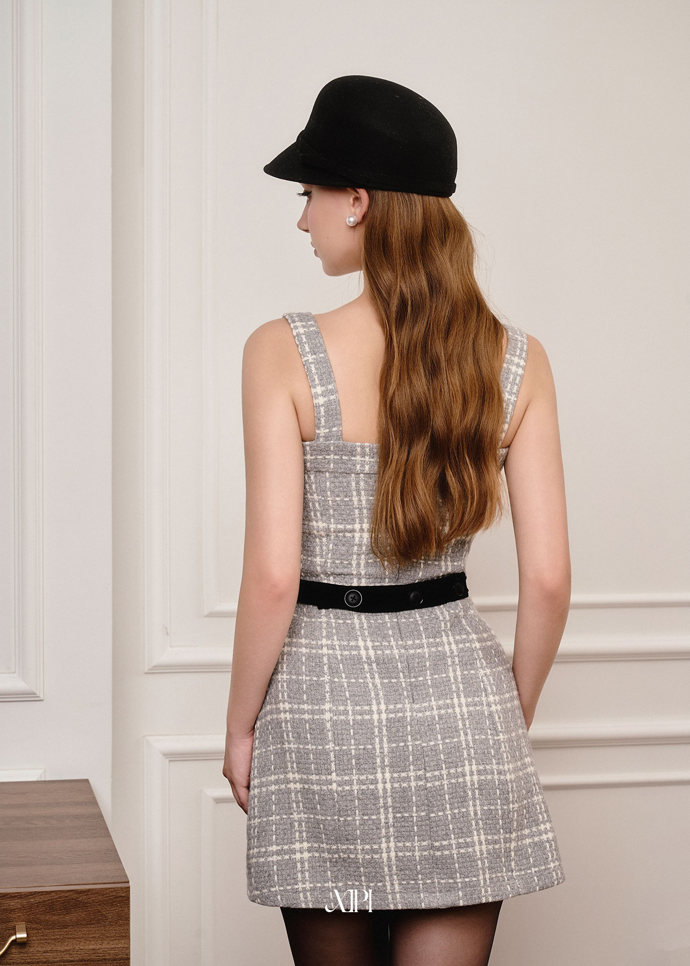 Zenna Dress - Đầm Tweed Caro Xám alternate