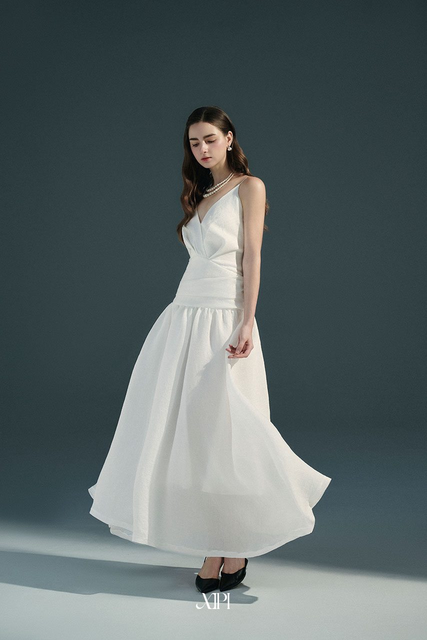 Olivia Dress - Đầm Dây Voan Gân Trắng Hở Lưng