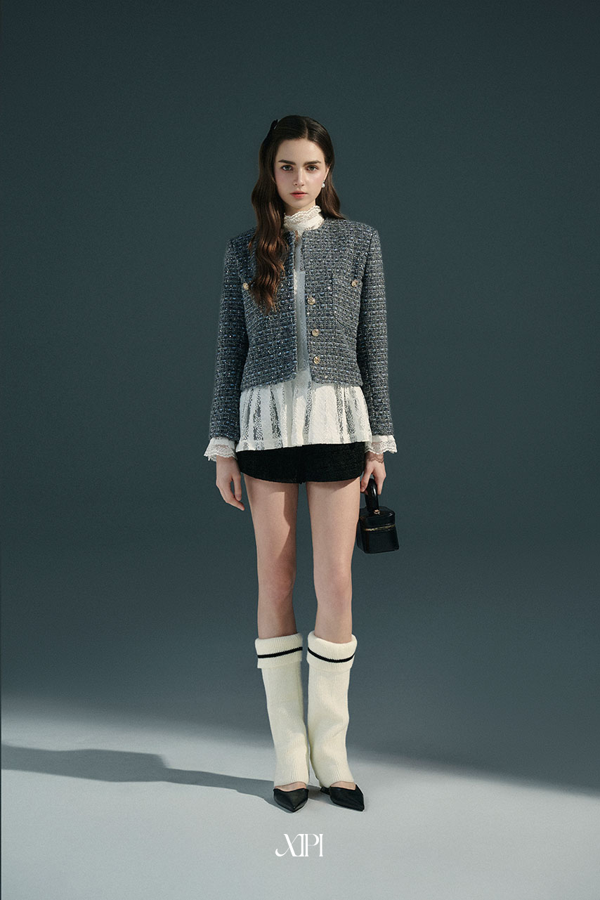 Lorita Coat - Áo Tweed Kim Sa Xanh Đậm