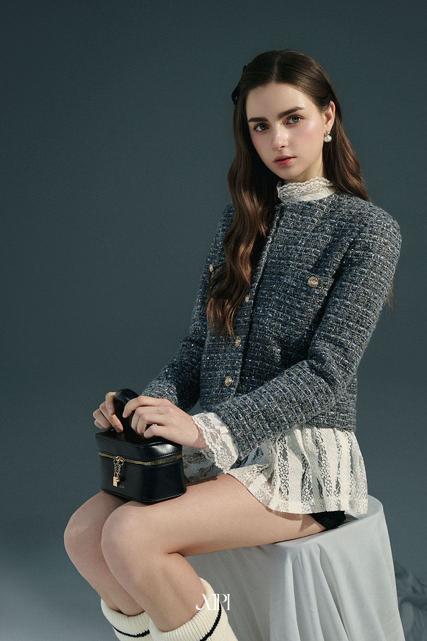 Lorita Coat - Áo Tweed Kim Sa Xanh Đậm alternate