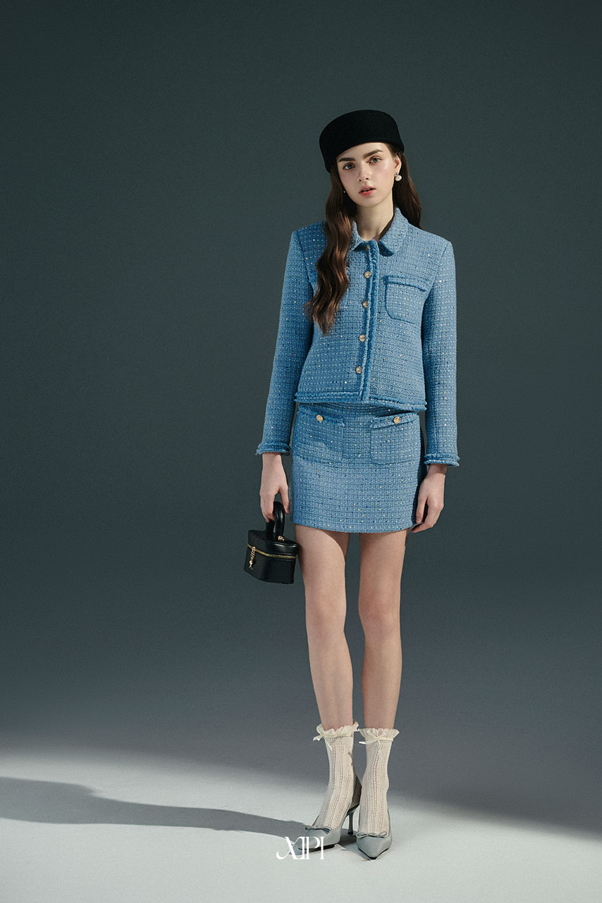 Tychee Skirt - Chân Váy Tweed Xanh Kim Sa