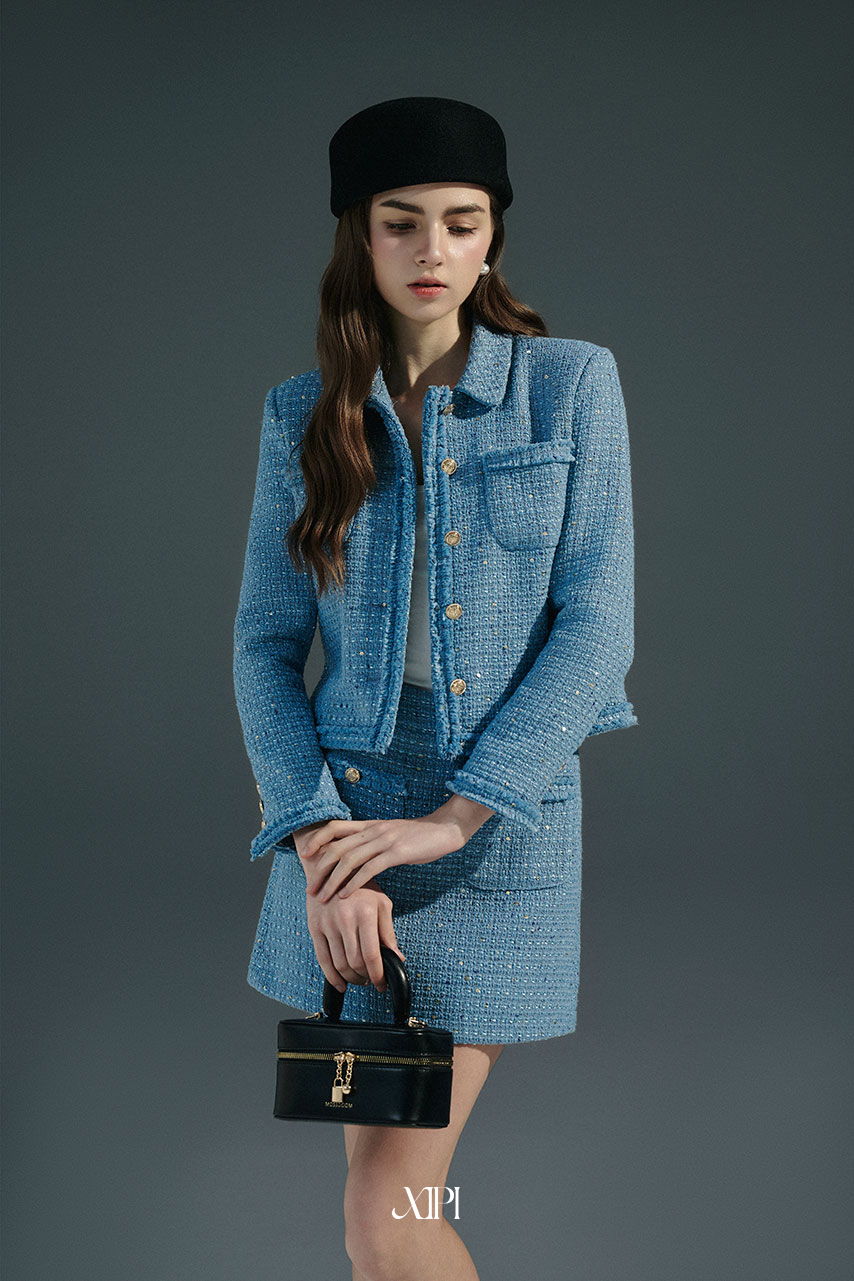Tychee Skirt - Chân Váy Tweed Xanh Kim Sa alternate