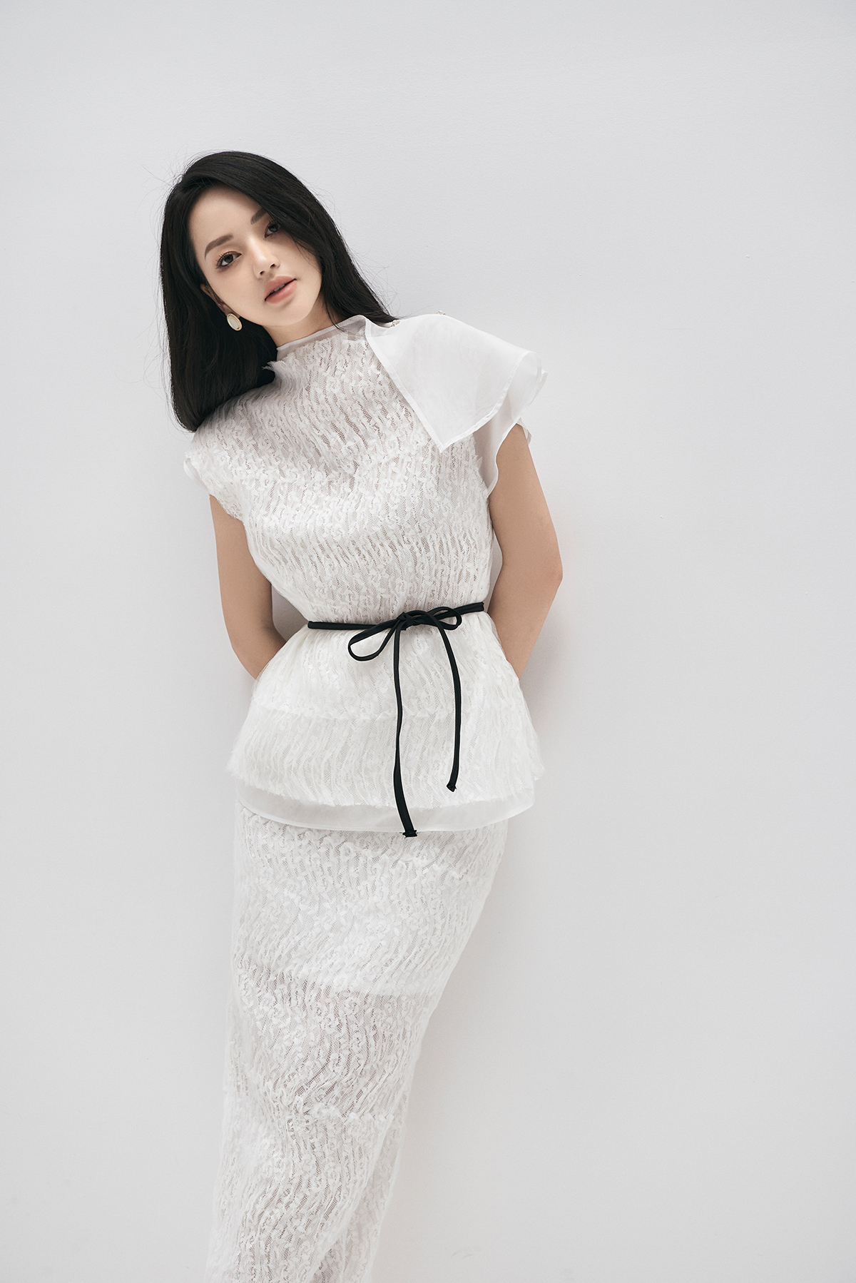 Áo Ren Phối Voan Cổ Cao