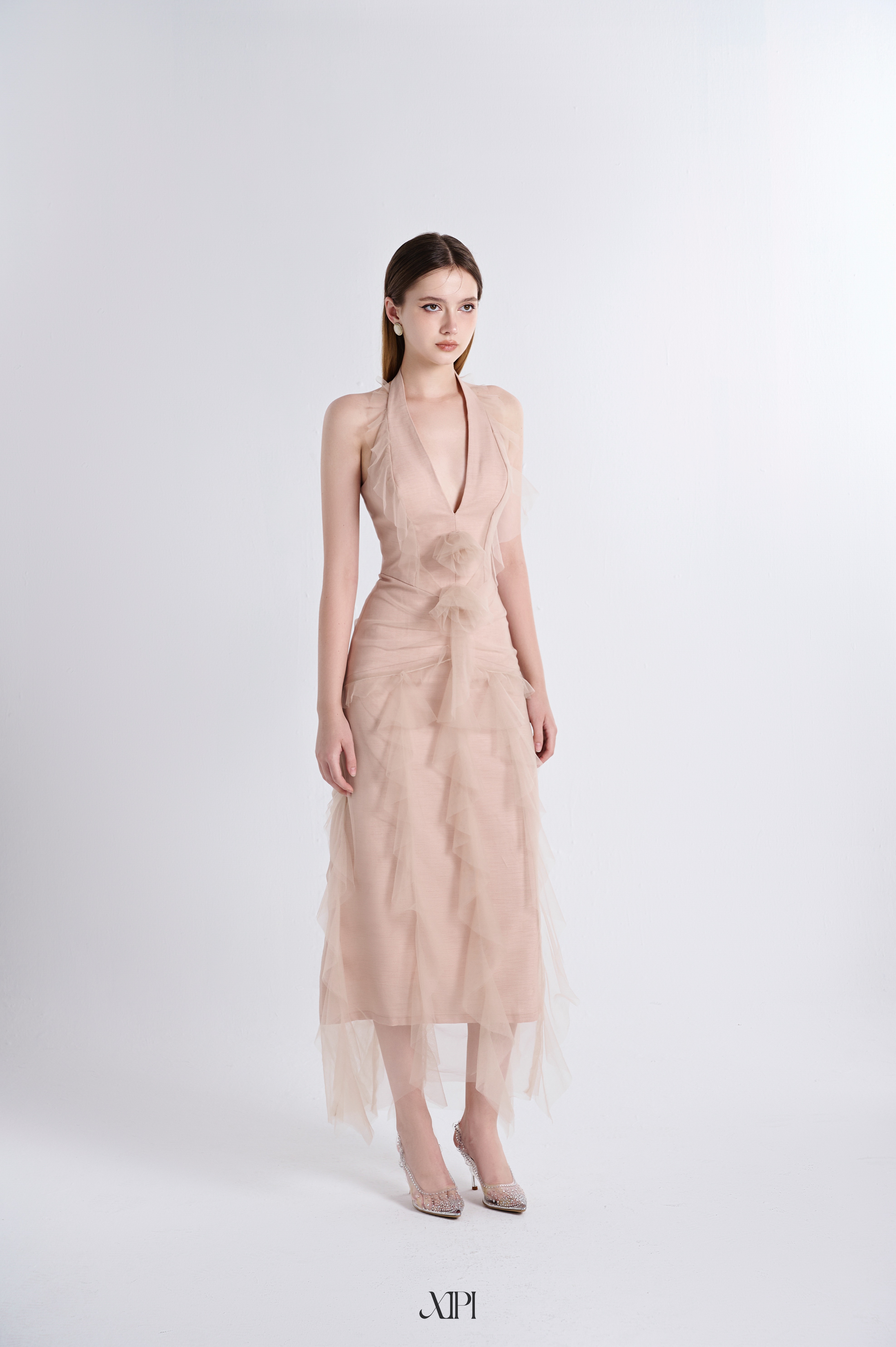 Dilys - Đầm Yếm Kem Phối Lưới