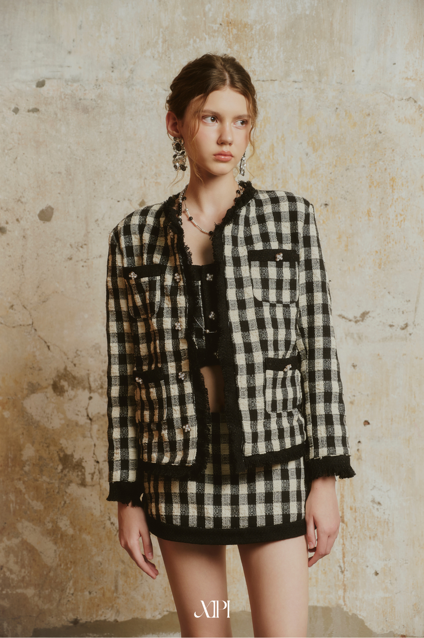 Farrah Coat - Áo Khoác Bố Caro Viền Tua Rua Đen alternate