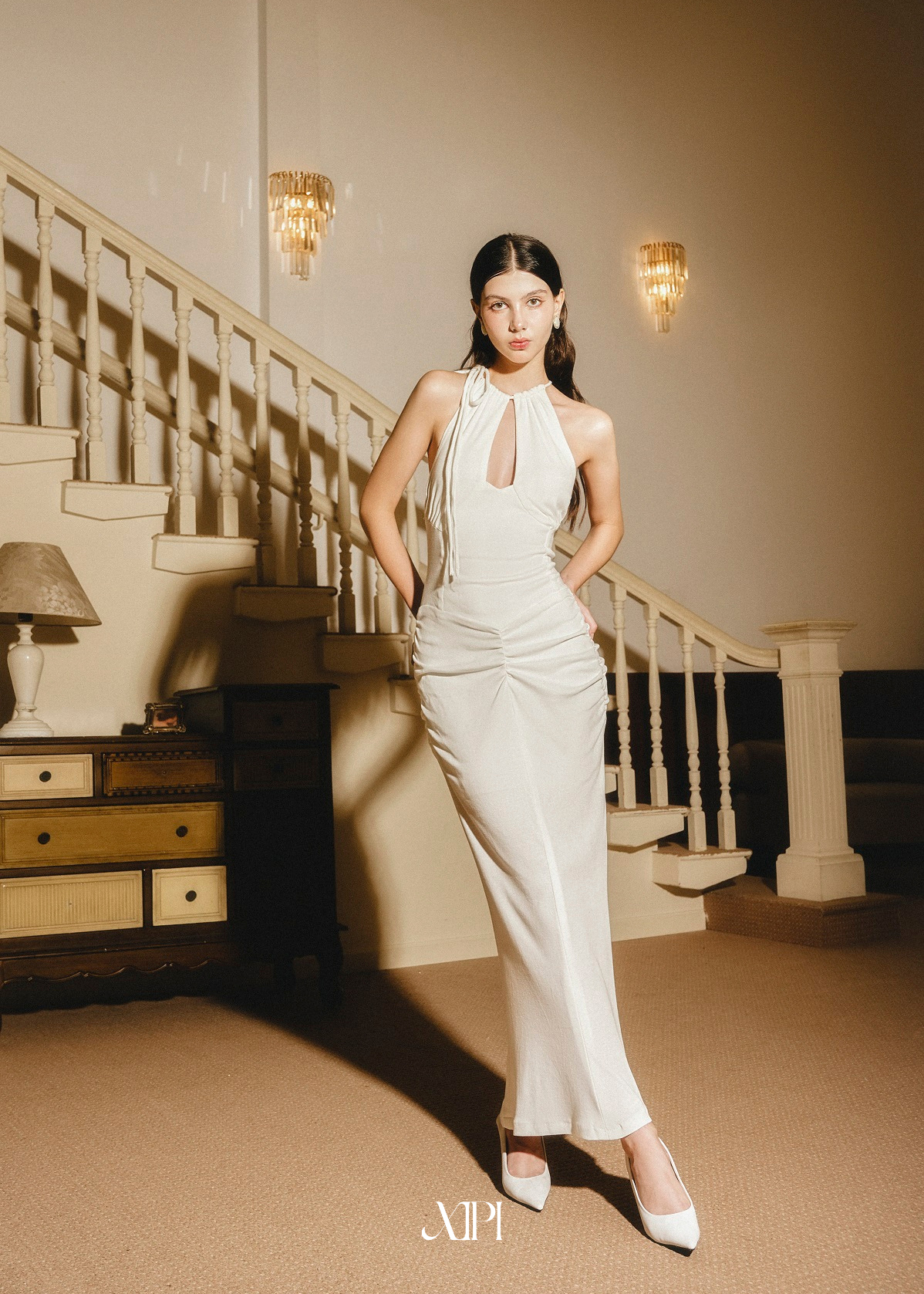 Callista Dress - Đầm Thun Trắng Cổ Yếm alternate