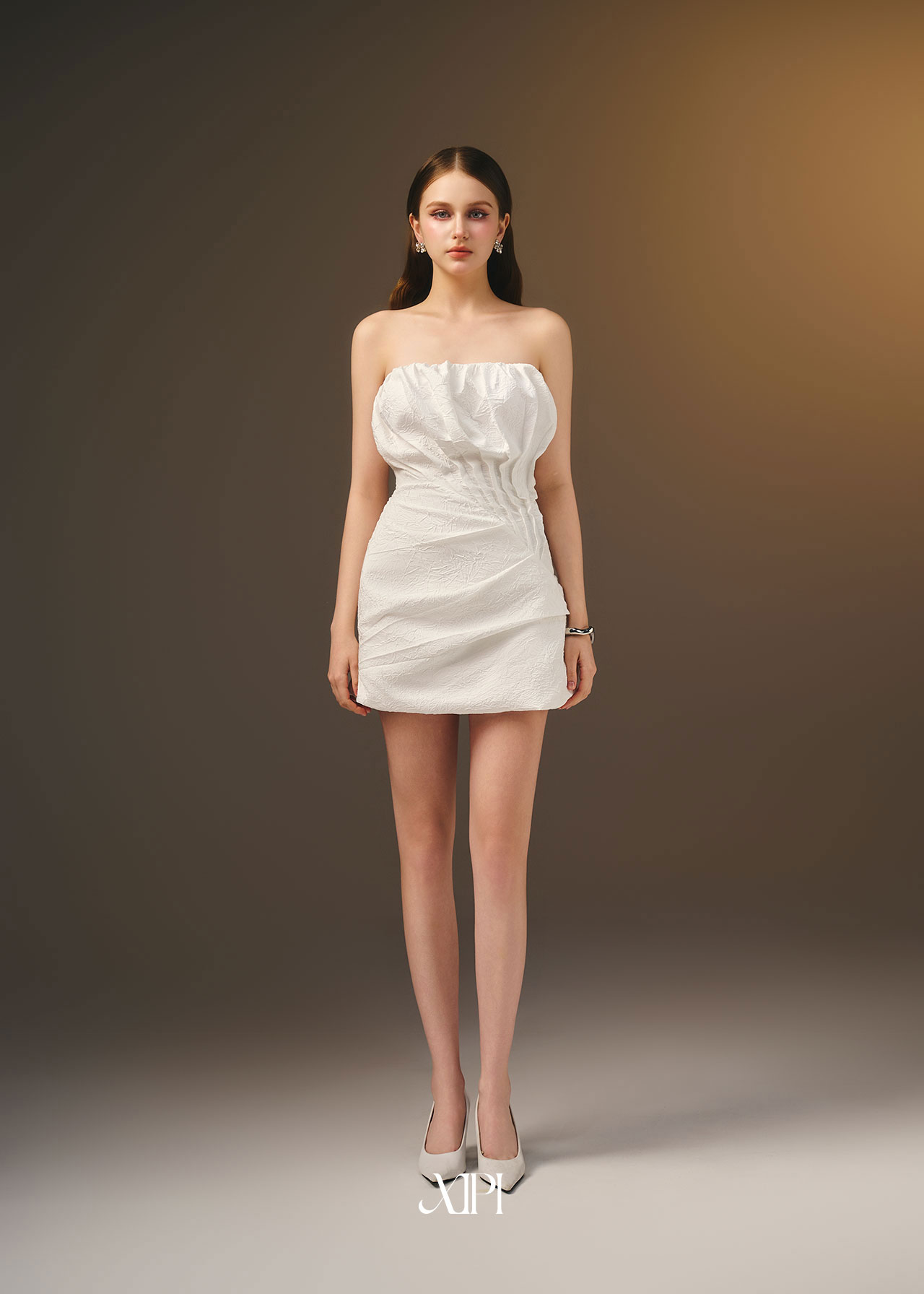 Posie Dress - Đầm Cúp Nhún Xếp Trắng