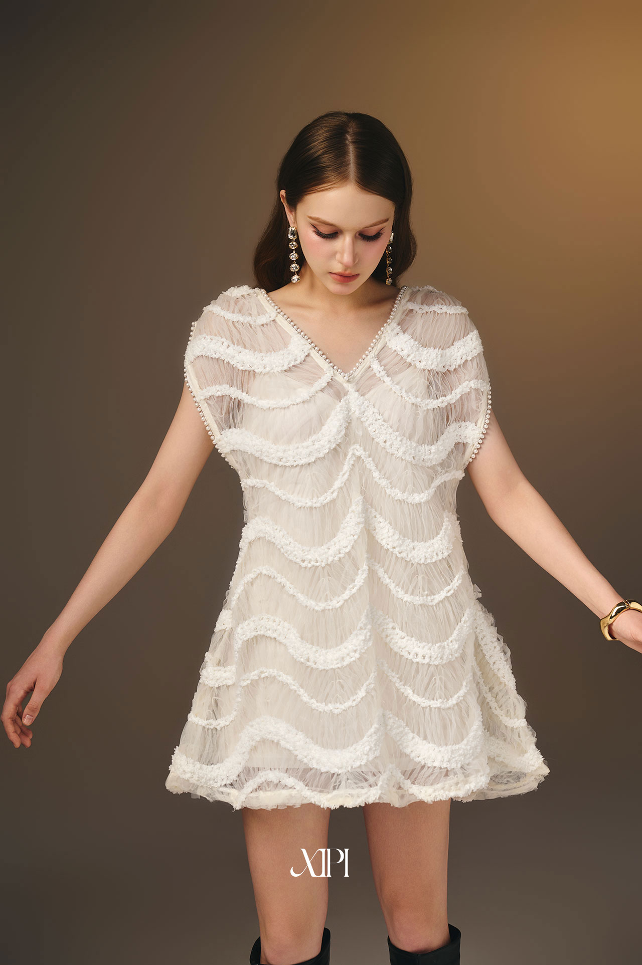 Dolly Dress - Đầm Lưới Ren Cổ Viền Ngọc Trai