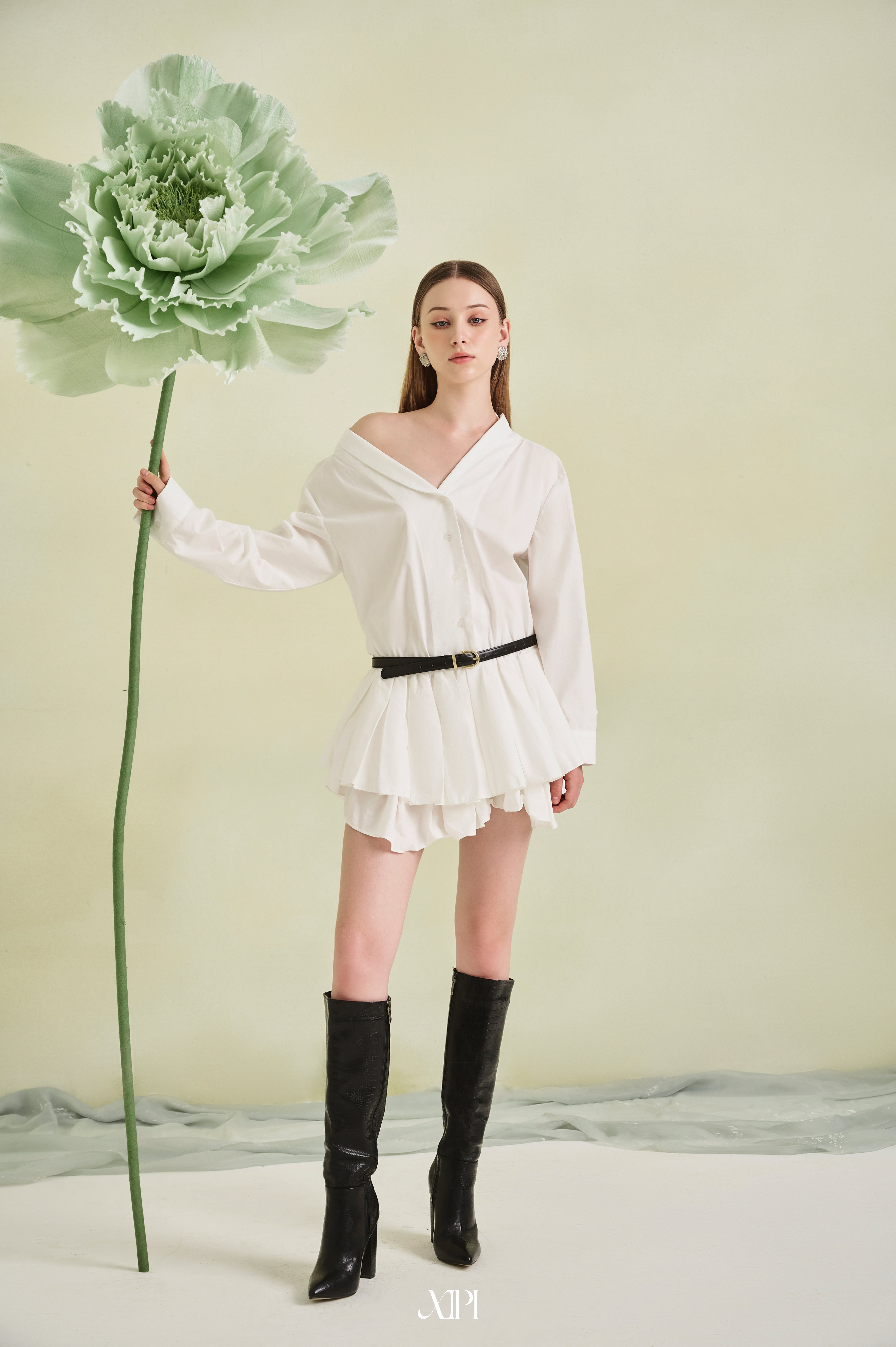 Grace Dress - Đầm Sơ Mi Lệch Vai Kèm Quần Short (Không Kèm Nịt)
