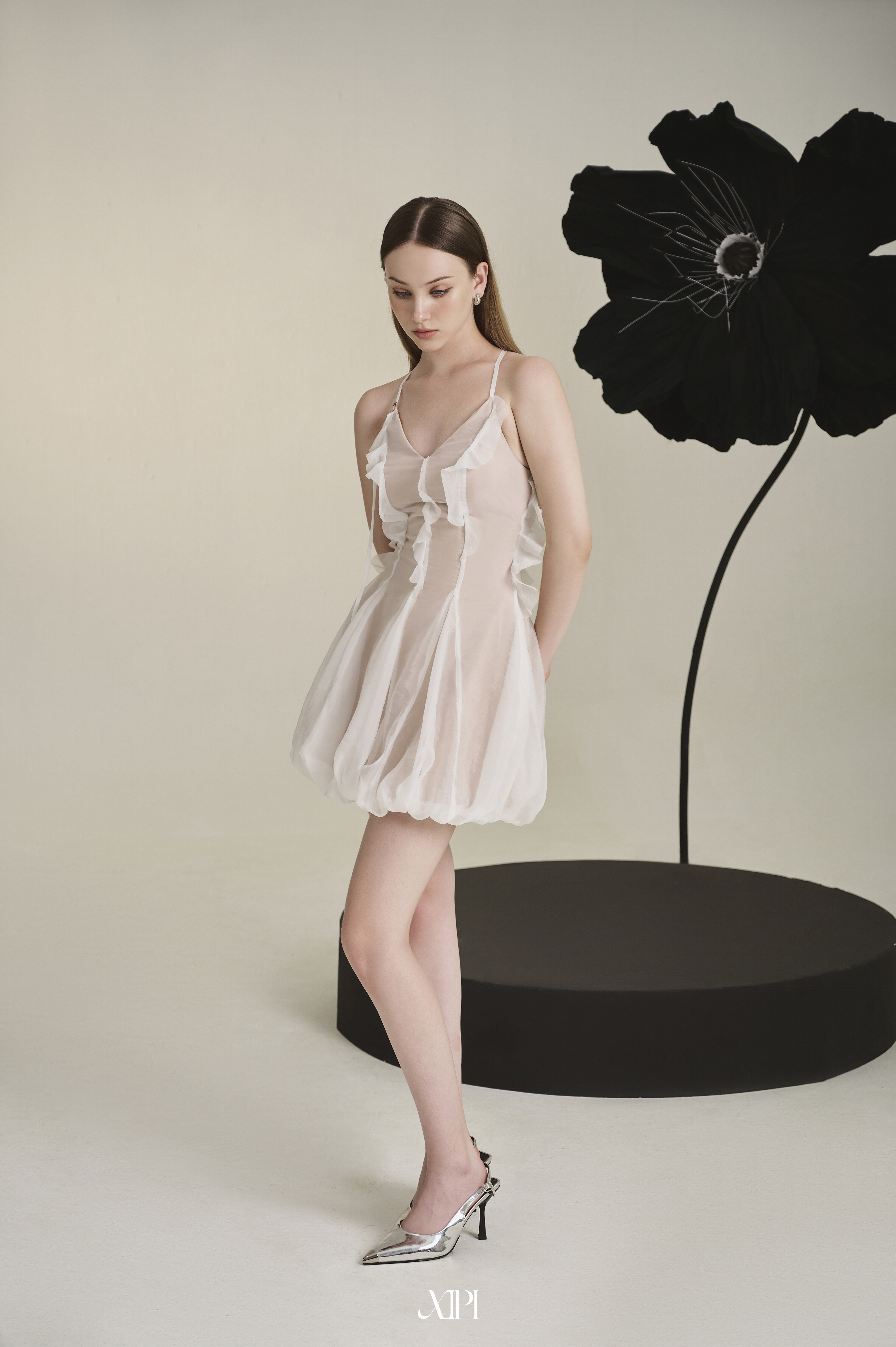 Poppy Dress - Đầm Dây Voan Trắng Lót Nude