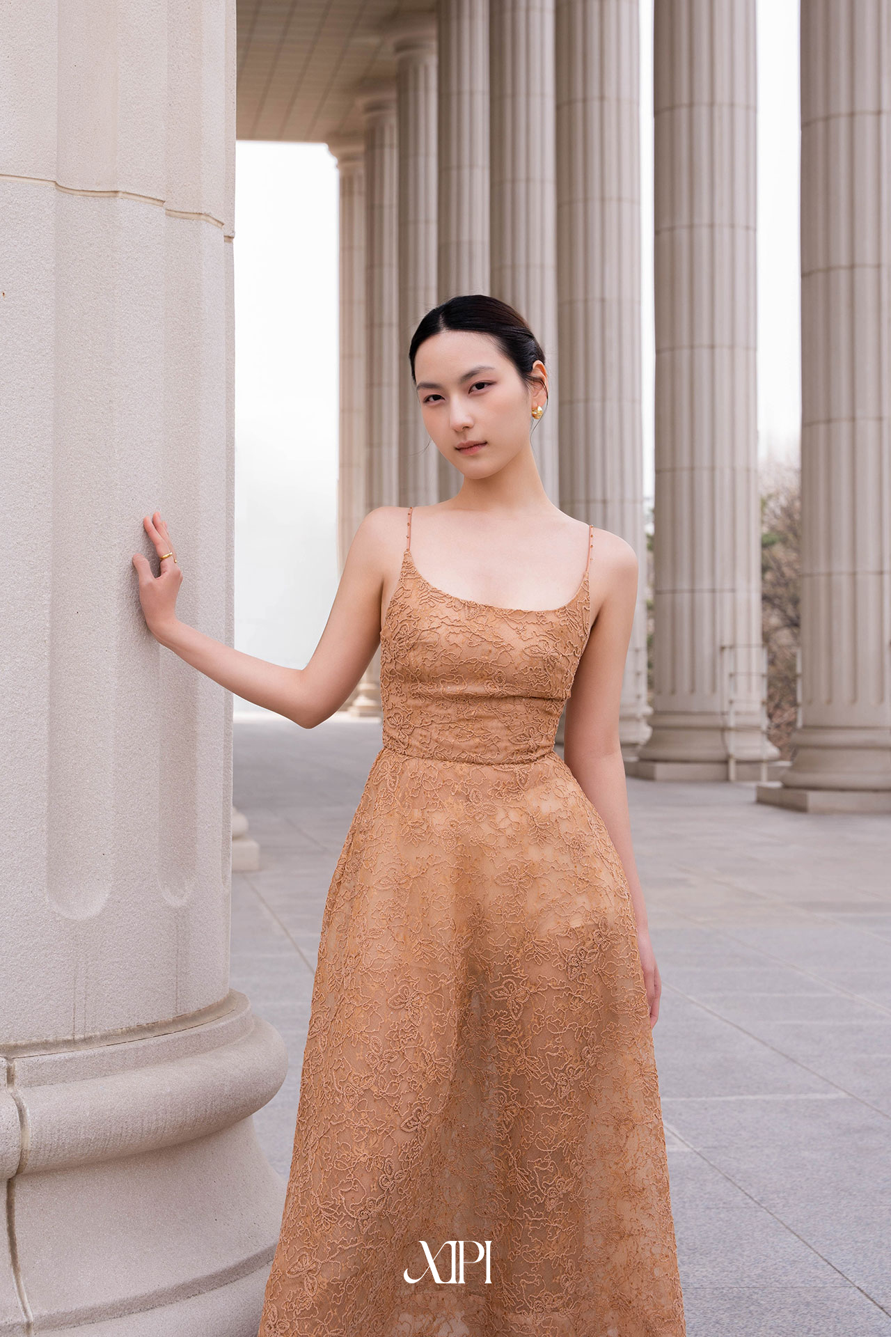 Elowen Dress - Đầm 2 Dây Ren Nâu Dây Đính Đá alternate