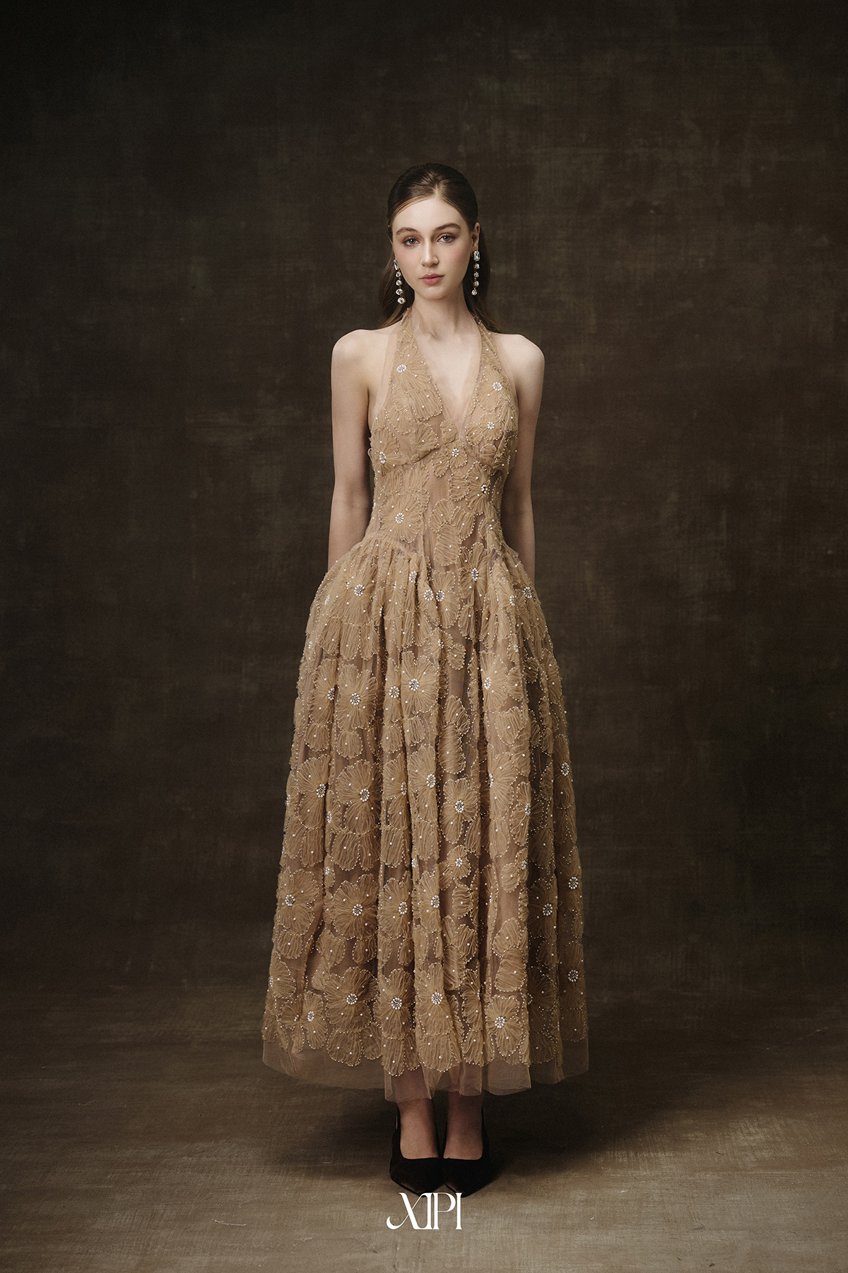 Marielle Dress - Đầm Yếm Ren Nâu Đính Ngọc alternate