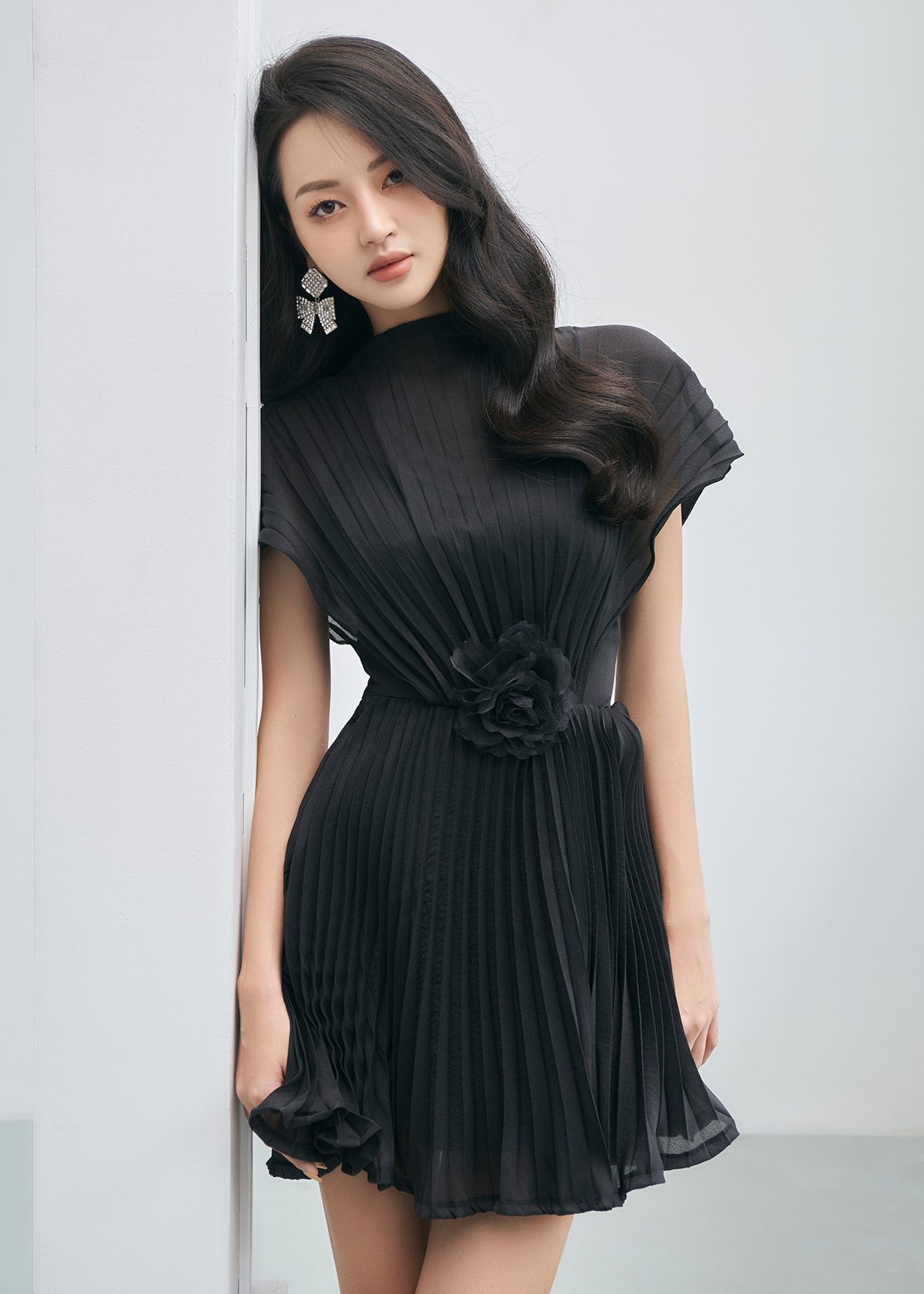 Đầm Voan Dập Ly Đính Hoa Màu Đen