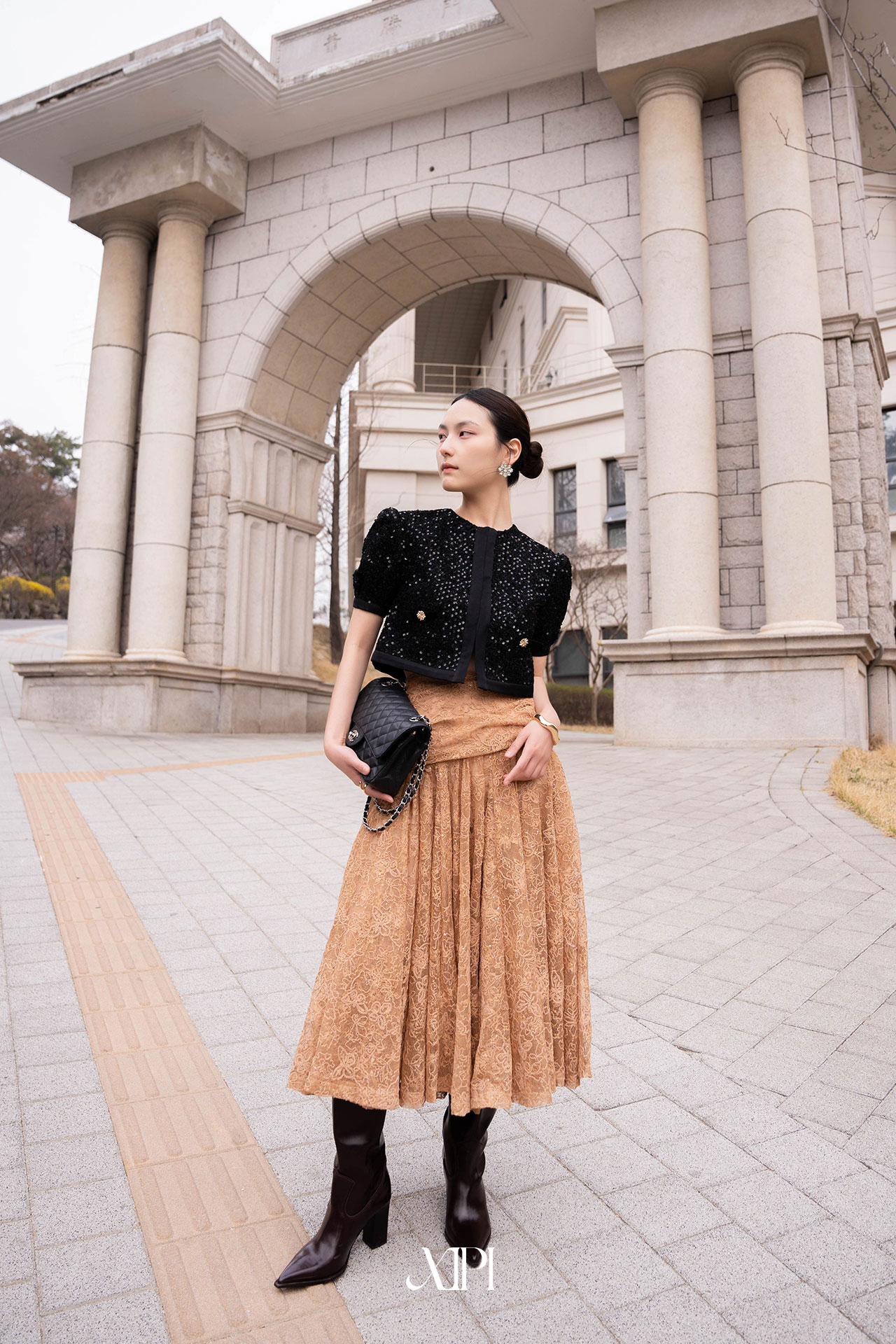 Westla Skirt - Chân Váy Ren Nâu Dài Xoè