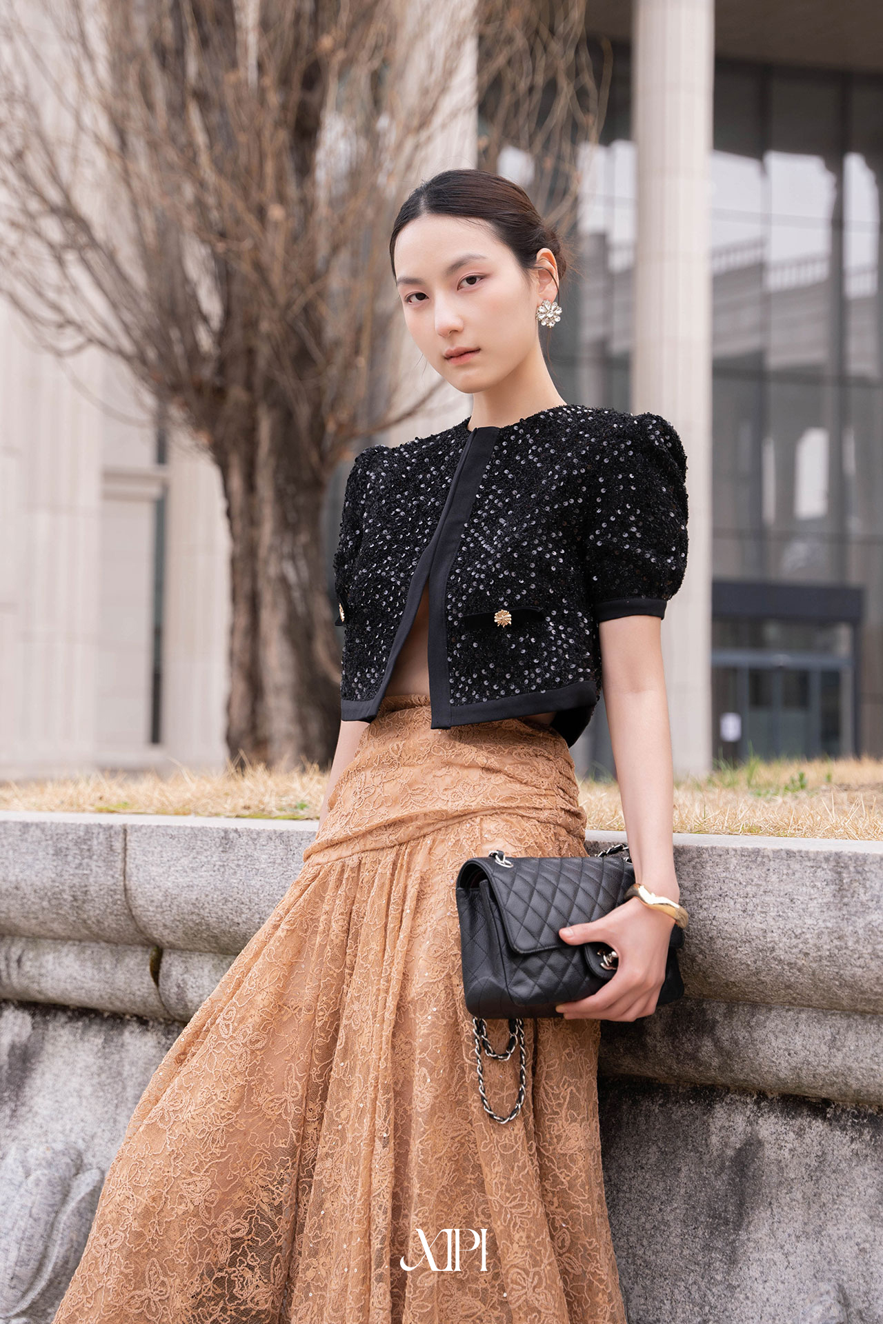 Westla Skirt - Chân Váy Ren Nâu Dài Xoè alternate